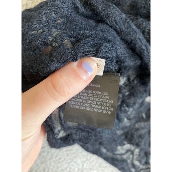 Eileen Fisher Cardigan Small Mohair Wool Open Knit Crochet Sheer Black Classic - Picture 12 of 16